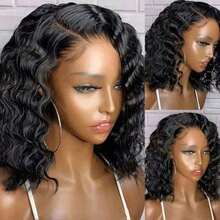Wigs Loose Deep Wave Lace Frontal Wig 13x4 Short Bob Human Hair Wigs 200% Density HD Transparent Deep Curly Brazilian Remy Pre-Plucked Wig 10inch - Natural Black - Xem 3