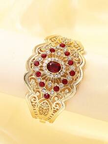 1pc Hollow Flower Shape Alloy Bracelet, French Vintage Court Style, Moroccan Luxurious Open Design Bangle, Retro Bridal Wedding Party Holiday Arm Jewelry Valentine's Day Accessories