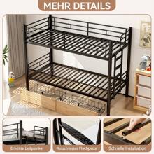 Etagenbett mit zwei Schubladen, Etagenbett Kinder 90x200cm Bunk Bed Kids mit Sicherheitsgeländer Umbaubar zu 2 Einzelbetten Stockbett mit Lattenrost Anti Rutsch Treppe, Schwarz
