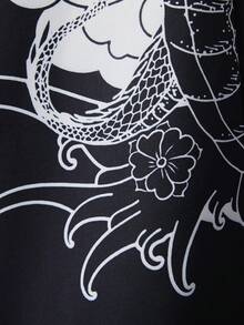 Chinese Style Retro Improved Hanfu Dragon Robe Print Cover Up, Loose Beach Cover Up Kimono Robe For Summer - Black - View 7