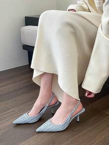 Tacones altos de mujer, tacones altos puntiagudos, tacón abierto, a la moda y versátiles - Azul - Ver 2