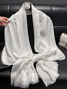 1pc Women Elegant Minimalist Five-Leaf Flower Print Lyocell Scarf, Versatile Lightweight Shawl For All Seasons, Can Be Used As Decoration, Head Wrap For Dress - Multicolor - View 6