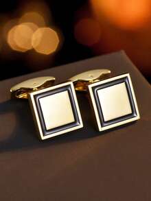 1 par de gemelos cuadrados de piedras preciosas dorados para hombres - Amarillo Oro - Ver 1