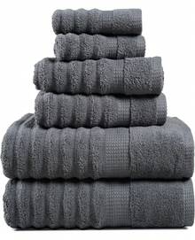 LANE LINEN Juego de toallas de baño acanaladas de lujo, % algodón, no se retuercen, suaves, de secado rápido, 2 toallas de baño, 2 toallas de mano, 2 toallitas, para cuerpo y rostro (6 piezas) 8RTF - 27: Mezclilla - Ver 9