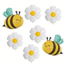 7 Stücke Bienen & Margerite Folienballon Set - Aluminium Folienballons geeignet für Frühling, Geburtstag, Jahrestag, Abschluss, Muttertags Partydeko - Auch geeignet für Hochzeiten, Taufen, Thanksgiving, Valentinstag und weitere Anlässe