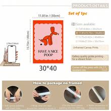 1pc, Canvas Hanging, Framed, Wall Arts, Posters, Modern, Pretty Poop Print • Funny Balloon Dog Bathroom Print • Orange Pink Toilet Wall Art • Playful Funky Aesthetic Print • Girly Aesthetic Art, Home Decor, Bathroom Decor - Multicolor - View 13