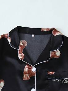 Set pigiama donna di pantaloncini e camicia a maniche corte in popeline a stampa orsetto