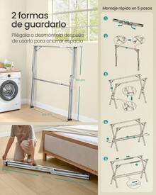 SONGMICS Tendedero, Secador de Pie, 143-238 cm Extensible, Plegable, Independiente, para Uso en Interiores y Exteriores, Gris Paloma - Plateado - Ver 6