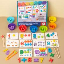 Colorful Wooden Rainbow Montessori Math Counting Toys, Color Sorting, Numbers Recognition And Stacking Puzzle For Toddlers Early Learning, STEM Preschool Educational Activities (Color Assorted) - Multicolor - View 4