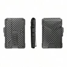 RFID Men's Genuine Leather Card Case Metal Anti-Magnetic Automatic Card Money Clip Credit Card Holder Business Card Case Wallet - Black - View 5