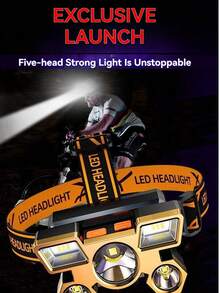 1个USB可充电LED头灯 - 超亮、轻便，适合露营、徒步、跑步、钓鱼等活动，多功能超亮LED手电筒 - 黑色 - 查看 4