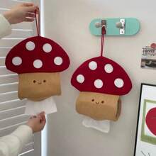 1 pièce Porte-boîte de mouchoirs à motif champignon rouge mignon sans perçage, support mural créatif pour rouleaux de papier