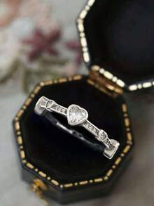 1 件 925 纯银爱心锆石戒指，适合女士，精美女士珠宝礼物，适合约会佩戴