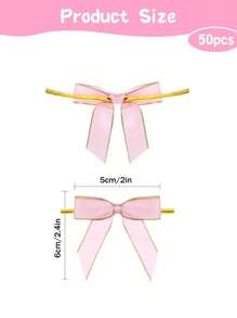 50/100pcs Gold Edge Mini Ribbon Bows, Pink Twist Tie Bows, DIY Satin Ribbon Bow Pre-Tied Gift Bows, For Gift Wrapping, Party Favors Champagne Bottle Cake Decorations, Baked Goods Cookies Bag Decorations, Bridal Shower Mother's Day Birthday Party Decoration,4th Of July Decor
