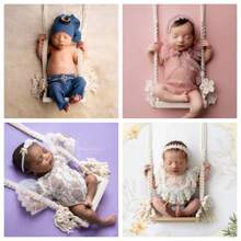 Altalena per neonati in stile macrame bohémien realizzata a mano, amaca in legno intrecciata a mano in stile rosa, accessori per servizi fotografici in stile vintage blu amaca in stile country per studio fotografico