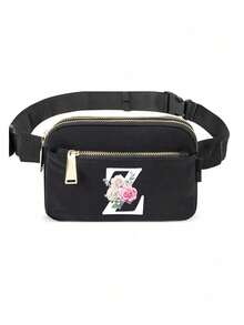 Printed With Initial A-Z Solid Color Chest Bag,Sports And Fitness Bag, Women's Bag Shoulder Bag, Fanny Bag,Coin Bag Small Bag Bag Outdoor Chest Bag Mobile Phone Storage, Multifunctional Yoga Pocket Waist Bag, Waterproof Sports Adjustable Shoulder Bag, Suitable For Exercise, Running, Traveling, Hiking, And The First Day Of School Preppy Bum Bag, Keeping You Fashionable And Orderly,Mother's Day Gift - Black - View 30