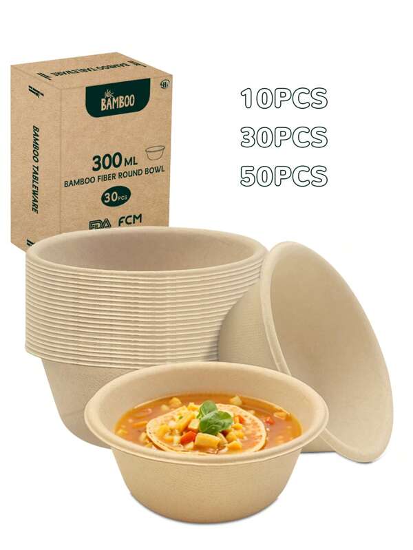 100% Tazones de fibra de bambú de 800ml sin tapa, 300ml redondos y 500ml redondos. Estos recipientes desechables para el almuerzo son adecuados para bodas, eventos, fiestas, restaurantes, oficinas y hogares. Se pueden usar en microondas, son resistentes al agua y a las grasas. Son perfectos para reuniones familiares, barbacoas, servicios de catering, campamentos al aire libre y fiestas de cumpleaños.