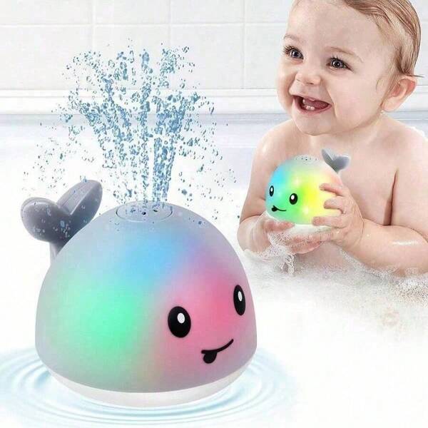 1 pieza Juguete de baño eléctrico con forma de ballena que cambia a 7 colores, sensor de movimiento para rociar agua, adecuado para bebés mayores de 3 años, regalo de Halloween