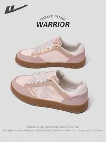 WARRIOR Serie de Guerreros: Regalo del Día de San Valentín - 1 par de zapatillas de running nuevas para mujer 2025, con cordones frontales de corte bajo, color rosa, diseño bordado de seda, planas, aptas para correr al aire libre y deportes, cómodas para el pie, adecuadas para todas las estaciones