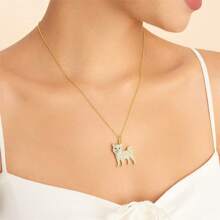 1 pièce Pendentif collier en alliage de zinc avec adorable Corgi, bijou de chien de compagnie en strass brillants, cadeau parfait pour les amateurs de chiens pour la Saint-Valentin, Noël, anniversaire