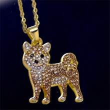 1 pièce Pendentif collier en alliage de zinc avec adorable Corgi, bijou de chien de compagnie en strass brillants, cadeau parfait pour les amateurs de chiens pour la Saint-Valentin, Noël, anniversaire