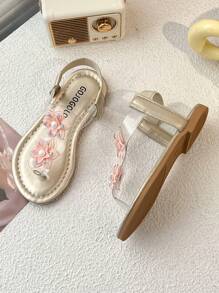 1 par de sandalias planas para niños con diseño de flor grande, estilo princesa de moda y suela antideslizante, en color amarillo. Sandalias abiertas de verano para niños de 3 a 12 años, para interior y exterior, de vacaciones