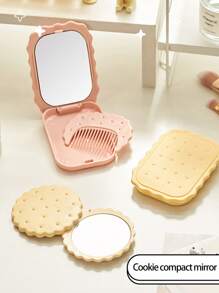 1 Peça Mini Espelho Cosmético de Cookie Realista, Espelho Redondo Dobrável Fofo e Portátil