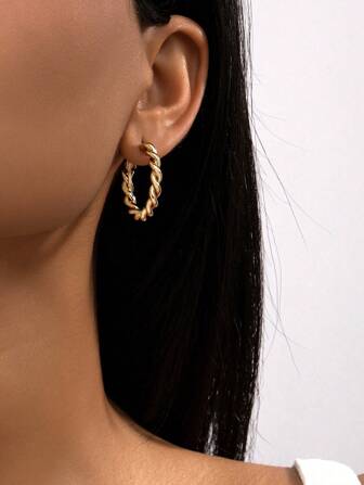 1pair Fashion Zinc Alloy Minimalist Twist Hoop Earrings For Women For Daily Decoration