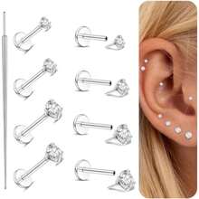 AVYRING 9PCS Stainless Steel Threadless Flat Back Earrings Studs Hypoallergenic Nose Rings Studs 20G/18G/16G Labret Studs Lip Ring Push In Helix Tragus Medusa Monroe Piercing Jewelry