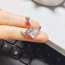 Rhinestone & Cubic Zirconia Wing Decorated 'LOVE' Letter Navel Ring, Piercing Jewelry - Multicolor - View 18