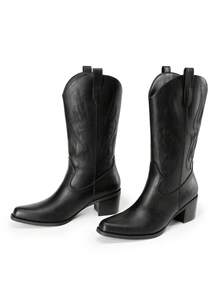 Women's Western Cowboy Mid-Calf Boots Embroidery Chunky Heel Music Festival Party Boots - màu đen - Xem 7