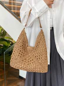 Large Capacity,Portable Women's Woven Straw Shoulder Bag Medium Size Handbag With Handle For Beach Vacation For Teen Girls Women College Students Perfect For School,College,Outdoors,Travel,Outings,Shopping,Holiday,Summer Essentials,Perfect For Vacation & Holiday,School Bag,Portable,Large Capacity,For Teen Girls Women College Students,Perfect For Office,College,Middle School,High School,Work,Business,Commute, Wicker Bag