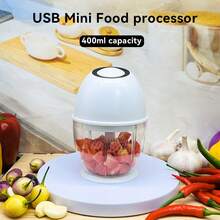 Electric Food Processor Vegetable Chopper, 400ML Rechargeable And Portable Meat Grinder With USB Charging Garlic Mincer Onion Cutter For Veggies, Ginger, Fruits, Nuts, Herbs, Puree,Etc., White