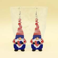 1 par de brincos pingentes de acrílico com bandeira americana e gnomo simples e elegantes, adequados para mulheres usarem em feriados