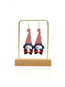 1 par de brincos pingentes de acrílico com bandeira americana e gnomo simples e elegantes, adequados para mulheres usarem em feriados