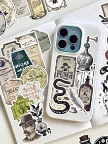 50pcs Vintage Gothic Potion Labels Magic Potion Stickers Laptop Luggage Scrapbook Room Decoration Diy Creative Stickers,School Supplies,Back To School