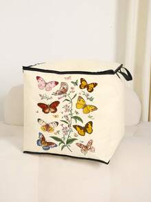 1pc/2pcs Butterfly & Floral Pattern Printed Large Capacity Storage Bag With Lid, Wardrobe Organizer Storage Box, Foldable Blanket & Clothing Container With Sturdy Zipper, For Clothes, Blankets, Miscellaneous Items - Multicolor - View 4