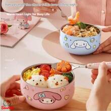 Sanrio 1 stuk levendige Hello Kitty-kom | Sanrio Hello Kitty 304 roestvrijstalen ramenkom - schattige grote instant noedel-, fruitsalade-, rijst- en soepkom - roze, handmatige opening, handwas aanbevolen - ideaal voor school, kamperen in de buitenlucht, kantoor, thuis, noedelkom, schoolbenodigdheden