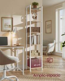 VASAGLE Librería de 6 Niveles, Biblioteca, Estantería para Oficina, Estudio, Sala de Estar, Dormitorio, 30 x 40 x 187,5 cm, Industrial, Beige Natural y Blanco Nube - Beis - Ver 3