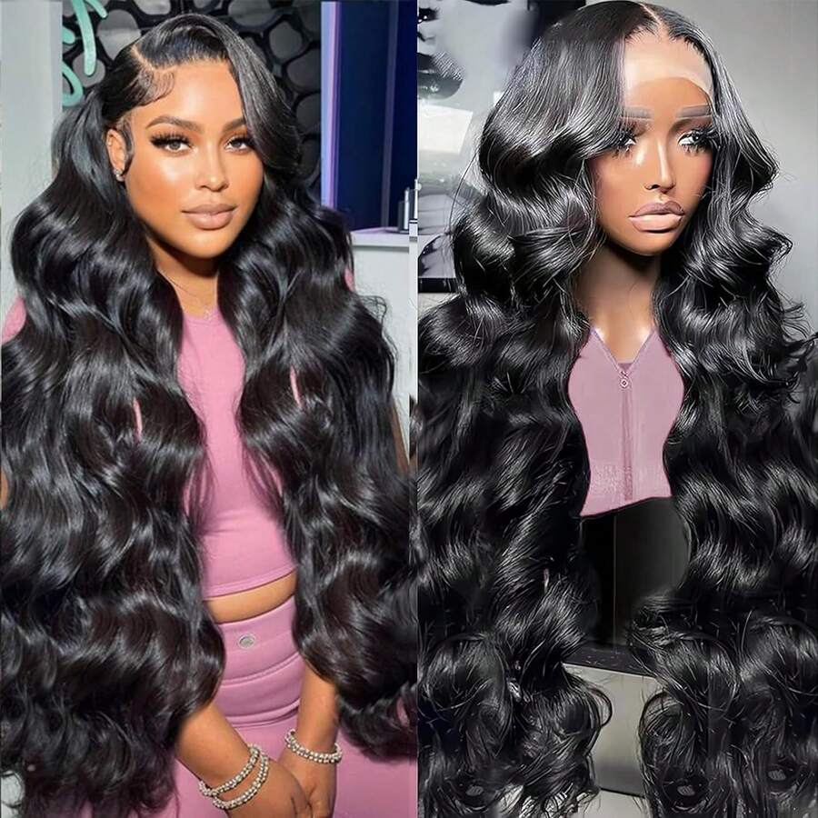 30 Inch 13x6 Lace Frontal Wig Human Hair - 200% Density Body Wave Pre-Plucked With Baby Hair Brazilian Transparent Lace Frontal Wigs For Women Natural Black Color - Natural Black - View 1