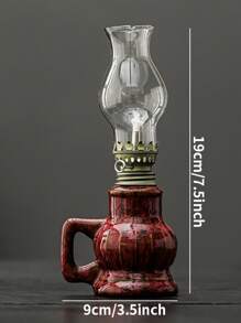 1pc Ceramic Kiln-Fired Glaze Oil Lamp With Handle And Shade, Adjustable Wick Camping Oil Lamp, Indoor Ceramic Oil Lamp Candlestick, Oil Lamp/Hurricane Lamp With Fire Control Knob, Suitable For Christmas, Easter, Ramadan, Valentine's Day, Gifts