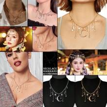 قلادة معلق بتصميم بسيط عصري بشكل نجوم وقمر وشمس، سلسلة أحادية الطبقات مناسبة للنساء للارتداء اليومي والمناسبات، إكسسوار قلادة متعدد الاستخدامات هدية