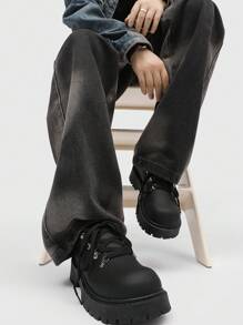 Chaussures de ville à bout rond rétro avec semelle épaisse pour hommes, chaussures de soirée à lacets de style britannique pour hommes, mariage, mode, chaussures  casual