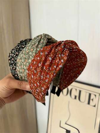 1 st. Dam Retro Elegant Tyg Småblommiga Brett Korsade Pannband, Blommig Toppknut Håraccessoar Lämplig För Semester, Vardagskläder, Elegant Bohemisk Stil, Vår/Sommar, Hårband, Hårbåge Pannband