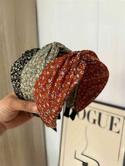 1pc Women's Retro Elegant Fabric Ditsy Floral Wide Crossed Headband, Floral Top Knot Hair Accessory Suitable For Vacation, Daily Wear, Elegant Bohemian Style, Spring/Summer,Hairband,Hair Hoop Headbands Head Accessories