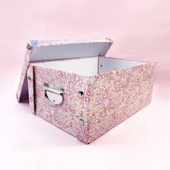 Foldable Pink Printed Storage Box, Business Office Desk Organizer, Home Decor Storage Container With Lid, Large Capacity