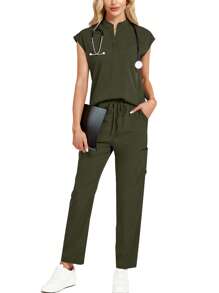2 Stücke/Set Uniforme in Unifarben mit Ausschnitt und voller Länge Hose Pflegeuniformen Set
