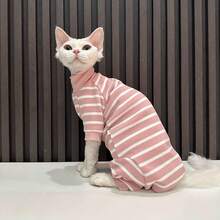 Classic Pink And White Striped Cat Clothes, Breathable Belly Band And Leg Wear For Hairless Cats, Sphynx, Devon Rex
