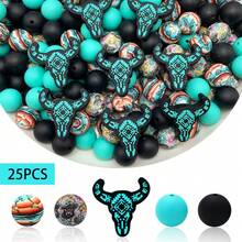 25/40/60pcs Royal Highland Cow Silicone Bead Kit, Suitable For DIY Crafts, Bracelets, Keychains And Jewelry Making - Silicone Material, Assorted Shapes And Sizes, Fashionable Animal Designs, Versatile Craft Kit - Retro Bull Head Set - View 15