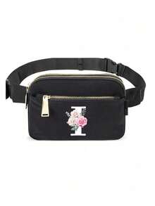 Printed With Initial A-Z Solid Color Chest Bag,Sports And Fitness Bag, Women's Bag Shoulder Bag, Fanny Bag,Coin Bag Small Bag Bag Outdoor Chest Bag Mobile Phone Storage, Multifunctional Yoga Pocket Waist Bag, Waterproof Sports Adjustable Shoulder Bag, Suitable For Exercise, Running, Traveling, Hiking, And The First Day Of School Preppy Bum Bag, Keeping You Fashionable And Orderly,Mother's Day Gift - Black - View 24